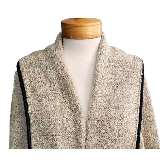 Simply Couture NWT Open Sweater Duster Faux Leather Trim Sparkly Glitters Sz 1XL - Picture 2 of 6